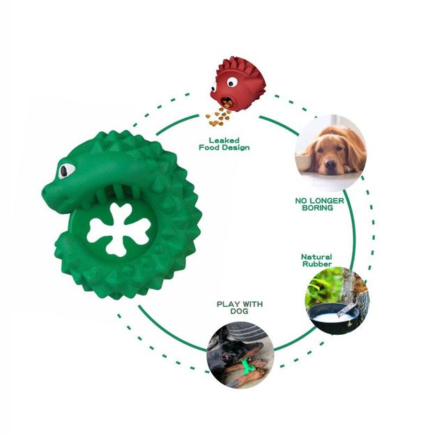 Juguetes de alta calidad del dispensador de comida para perros hechos de juguetes 100% de goma natural para masticar perros verdes