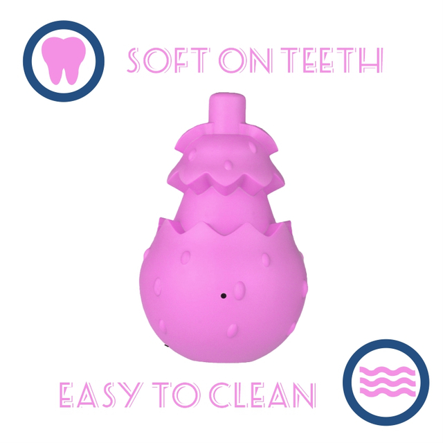 China Leaky Food Toys utiliza caucho 100% natural para fabricar juguetes masticables de pera y fruta masticables y divertidos