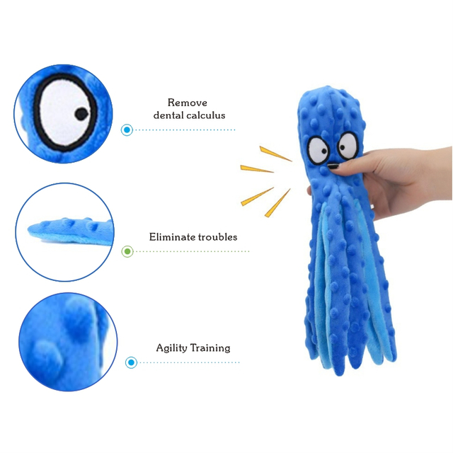 Juguete de la felpa del perro del punto hecho de la tela suave masticable con la felpa del pulpo del juguete del perro del chirrido del papel del sonido