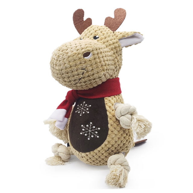 Peluche de juguete de perro relleno de reno navideño con brazos de cuerda