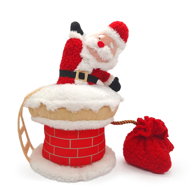 Rojo Squeaky Santa Claus en la chimenea Cachorro Navidad Juguetes para perros al por mayor