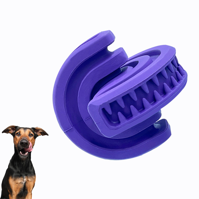 Dispensador de golosinas hecho de caucho natural ecológico, seguro e higiénico, morado, duradero para masticadores agresivos