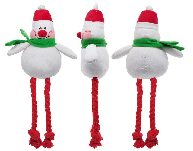 Cara sonriente muñeco de nieve masticable vacaciones navideñas juguetes para perros